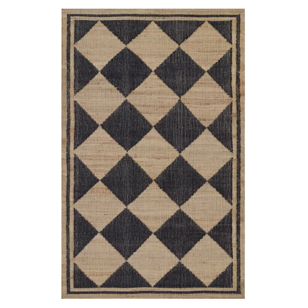 Nash Diamond Patterned Rug - Black, Jute