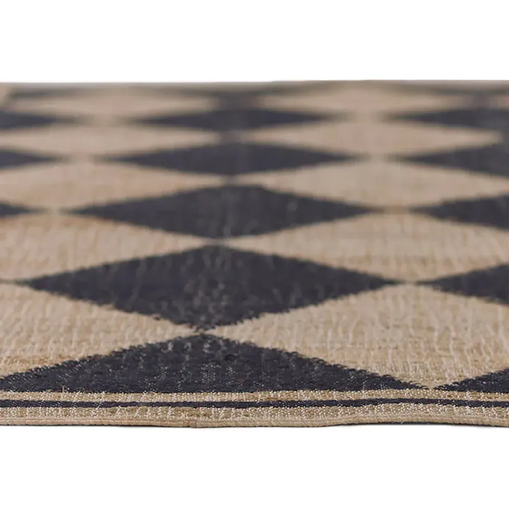 Nash Diamond Patterned Runner Rug - Black, Jute