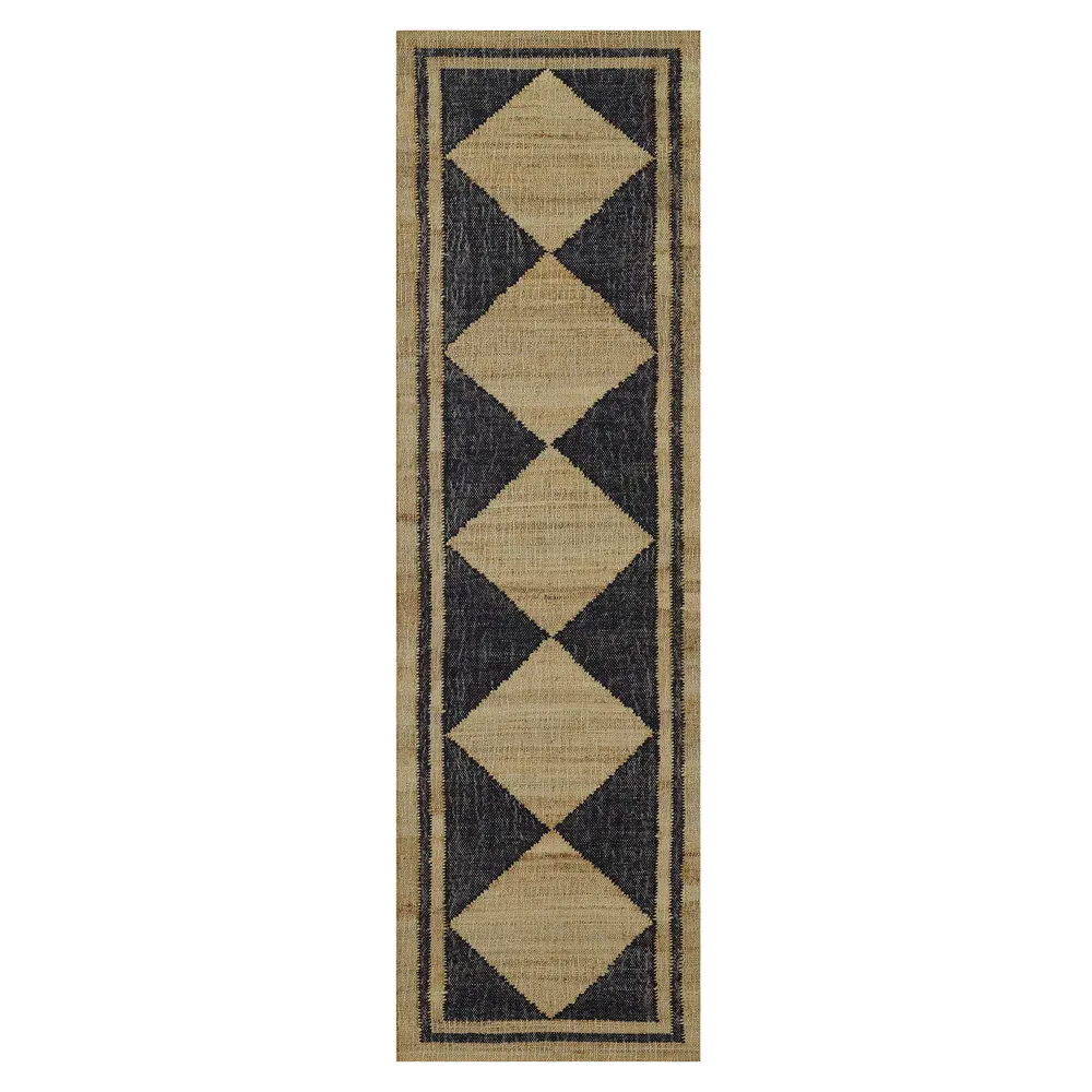 Nash Diamond Patterned Runner Rug - Black, Jute image