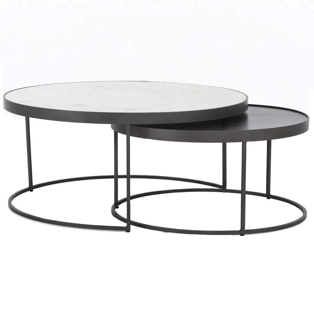 Nash Round Nesting Coffee Table - White, Marble image