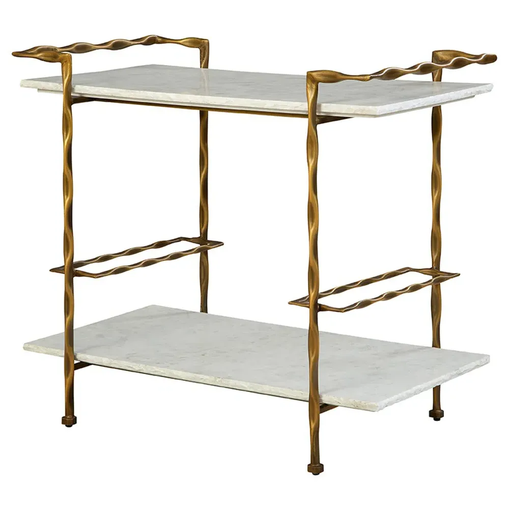 Natalia Bar Cart with Shelves - White, Marble