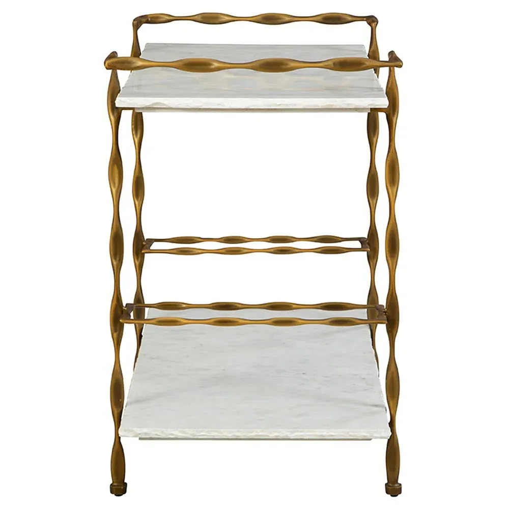 Natalia Bar Cart with Shelves - White, Marble