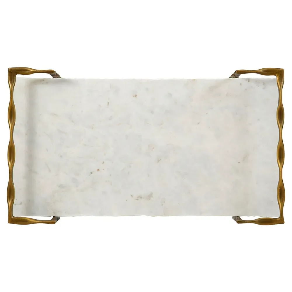 Natalia Bar Cart with Shelves - White, Marble