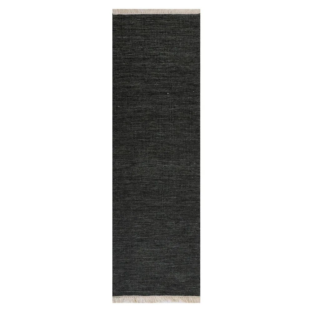 Natalia Striated Indoor Outdoor Runner Rug - Black, PET Fiber
