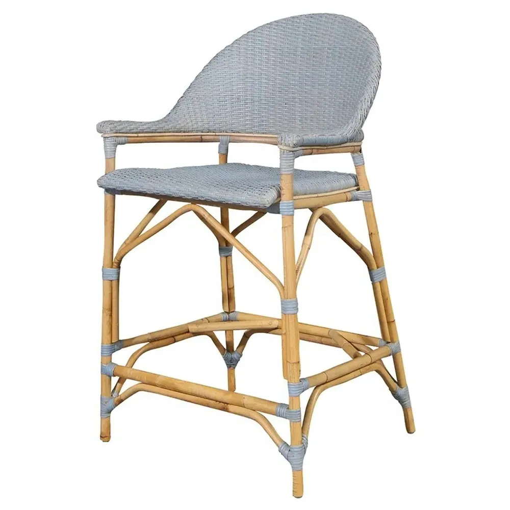 Natasha Woven Rattan Counter Stool - Blue