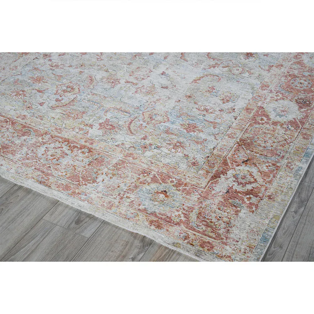 Nathan Antique Loom Floral Patterned Rug - Rust, Polyester