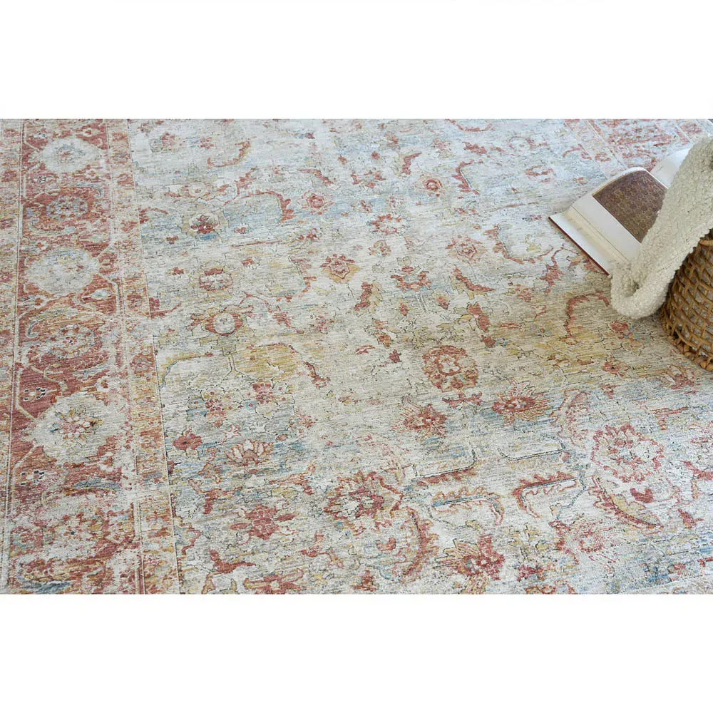 Nathan Antique Loom Floral Patterned Rug - Rust, Polyester