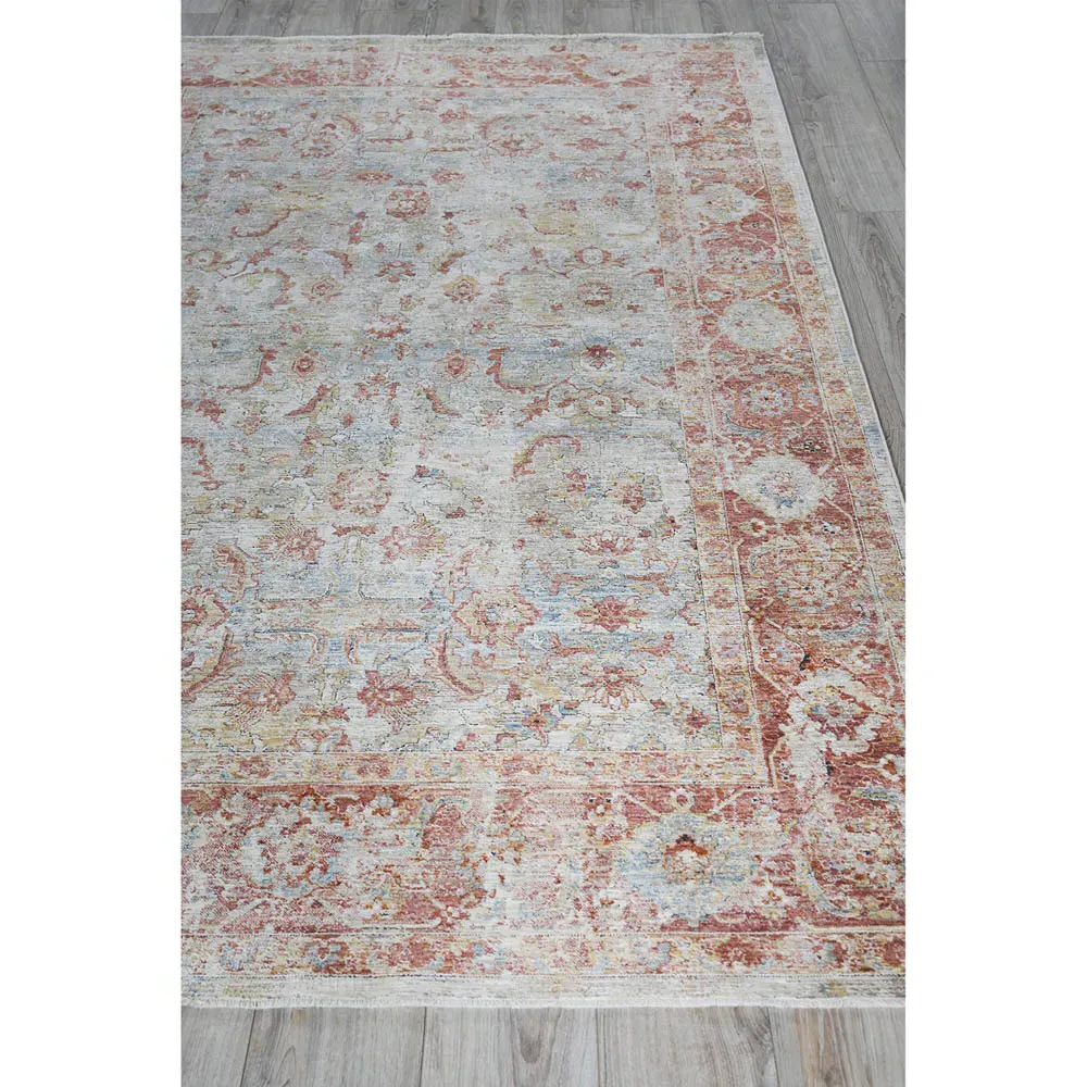 Nathan Antique Loom Floral Patterned Rug - Rust, Polyester