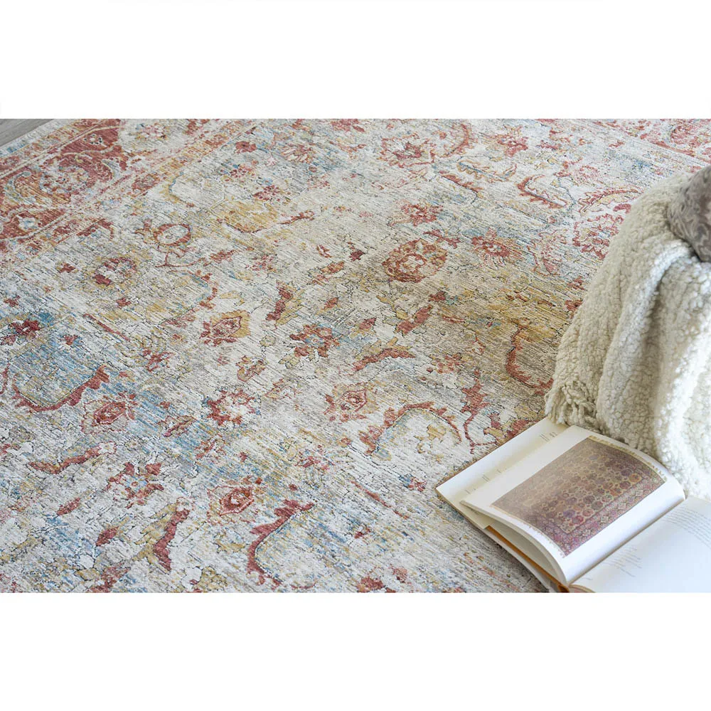 Nathan Antique Loom Floral Patterned Rug - Rust, Polyester