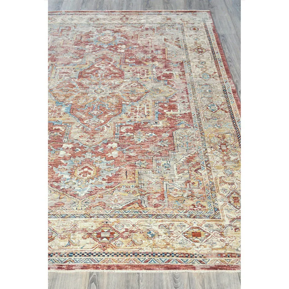 Nathan Antique Loom Oushak Patterned Rug - Rust, Polyester