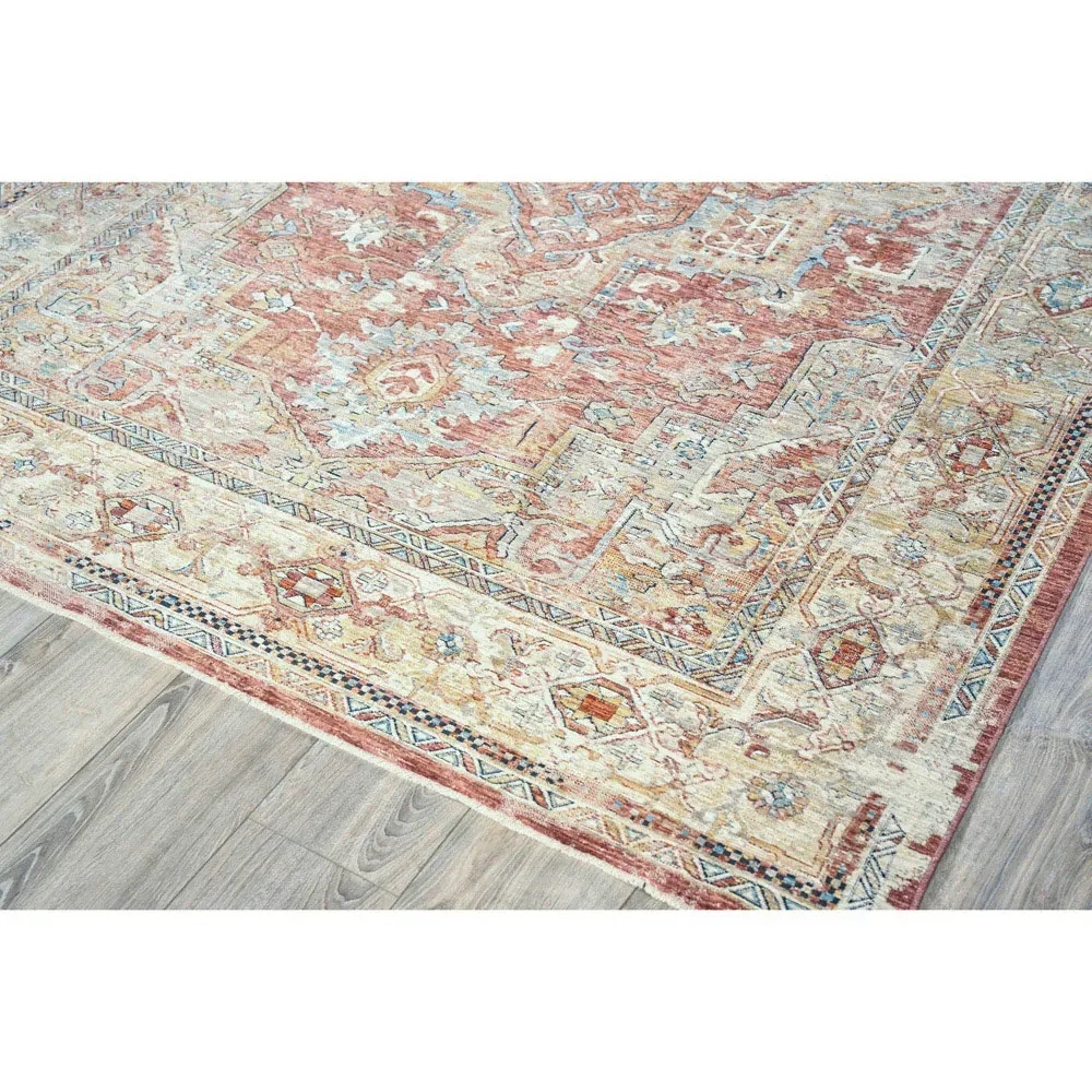 Nathan Antique Loom Oushak Patterned Rug Sample - Rust, Polyester