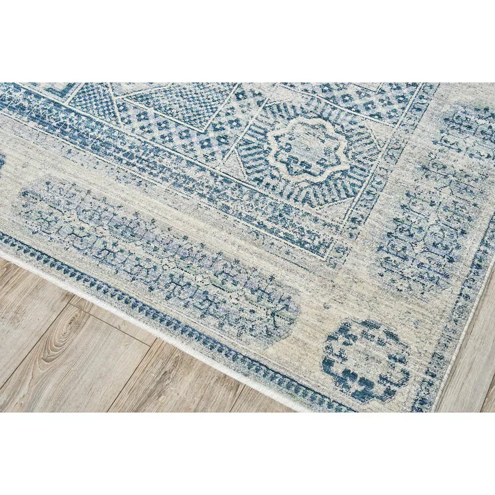 Nathan Vintage Loom Oushak Patterned Rug - Blue, Polyester