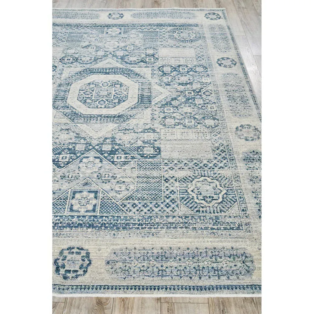 Nathan Vintage Loom Oushak Patterned Rug - Blue, Polyester