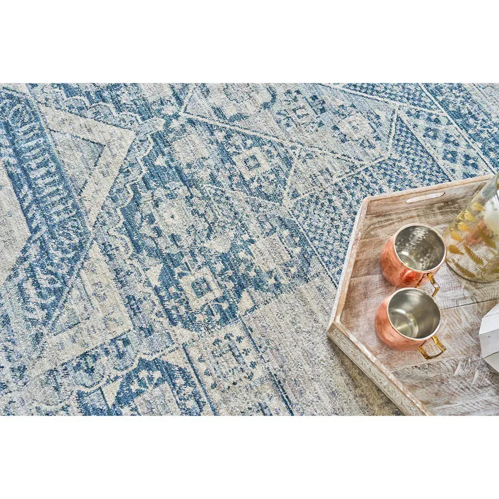 Nathan Vintage Loom Oushak Patterned Rug - Blue, Polyester