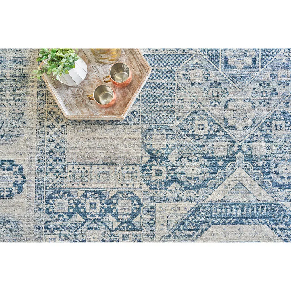 Nathan Vintage Loom Oushak Patterned Rug - Blue, Polyester