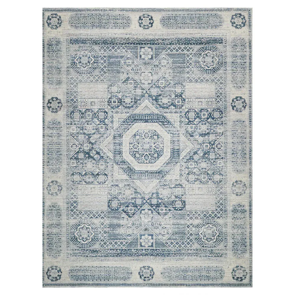 Nathan Vintage Loom Oushak Patterned Rug - Blue, Polyester