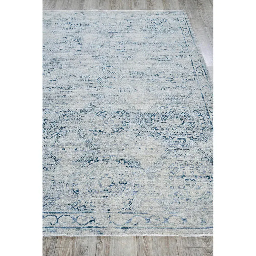 Nathan Vintage Loom Patterned Rug - Blue, Polyester