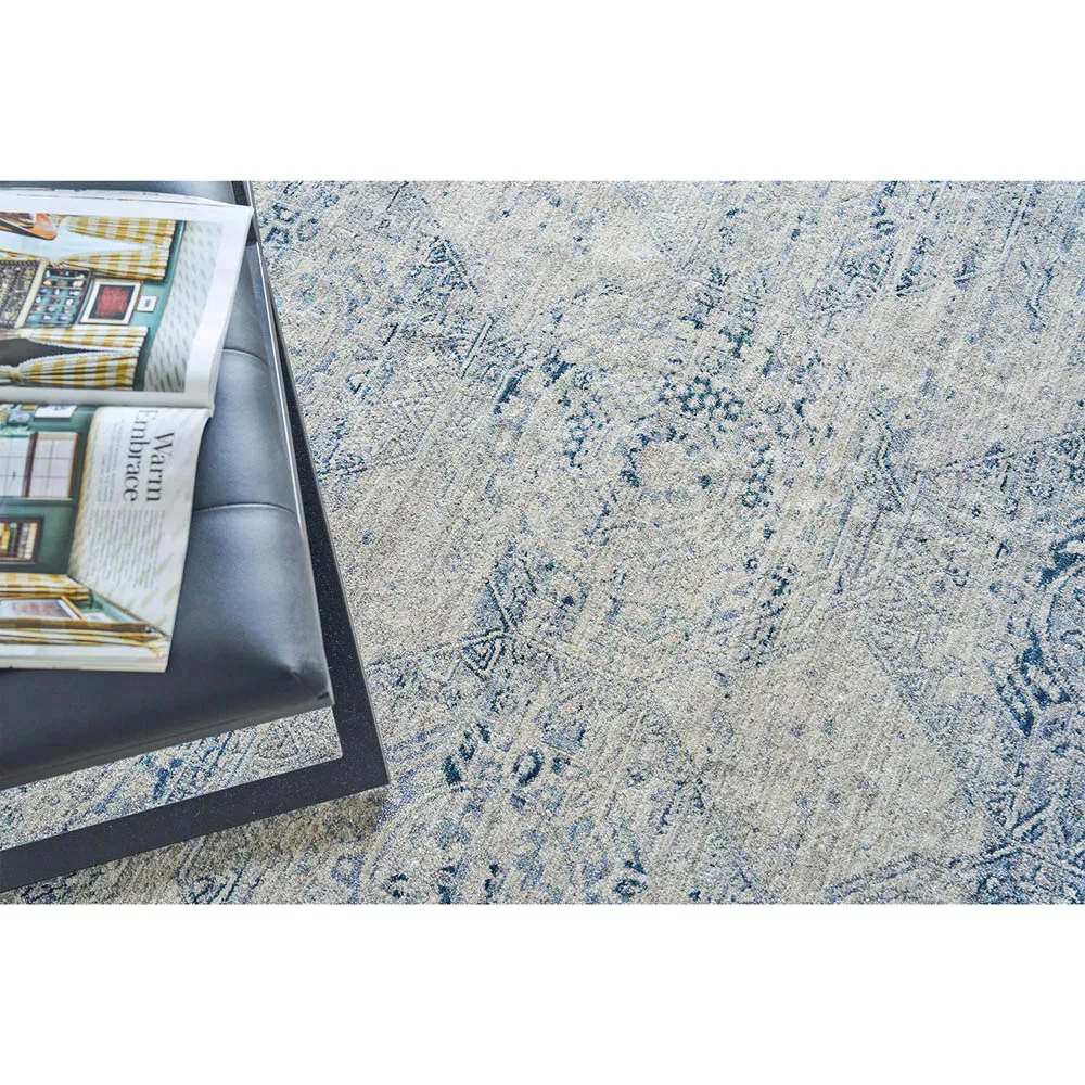 Nathan Vintage Loom Patterned Rug - Blue, Polyester