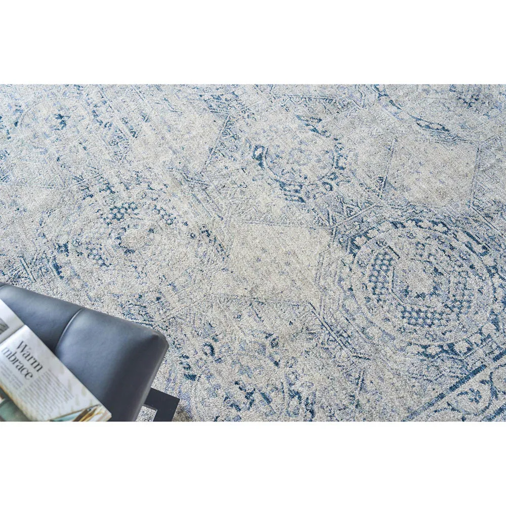 Nathan Vintage Loom Patterned Rug - Blue, Polyester