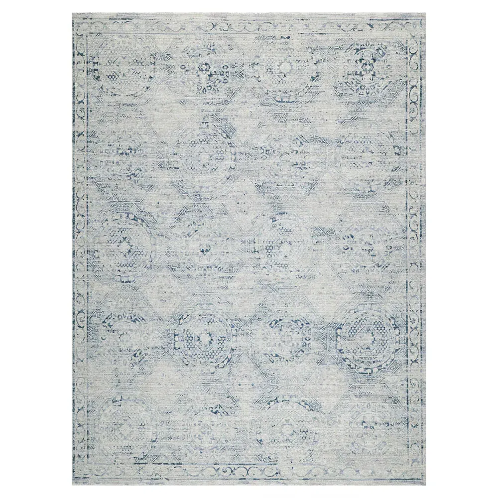Nathan Vintage Loom Patterned Rug - Blue, Polyester