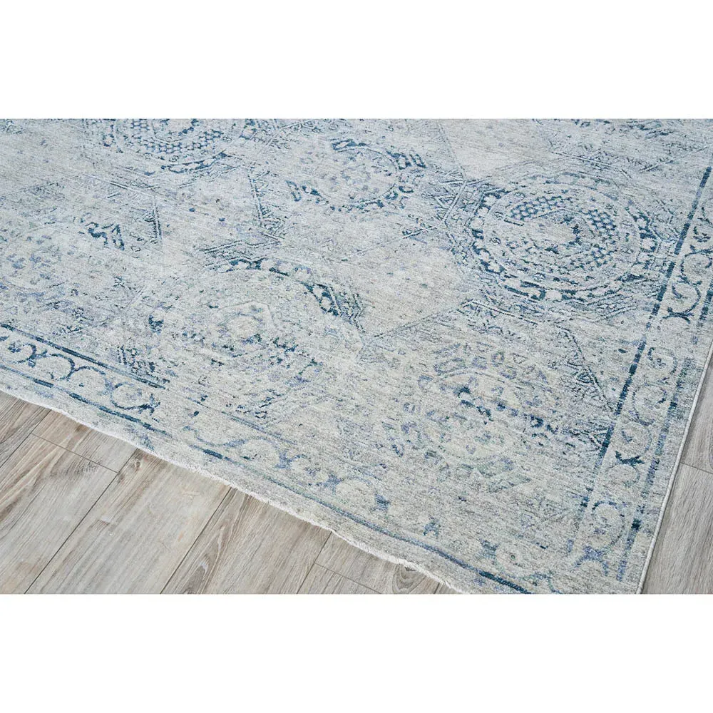 Nathan Vintage Loom Patterned Rug - Blue, Polyester