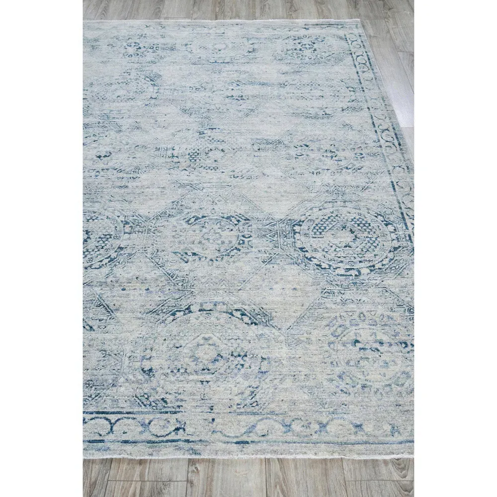 Nathan Vintage Loom Patterned Rug Sample - Blue, Polyester