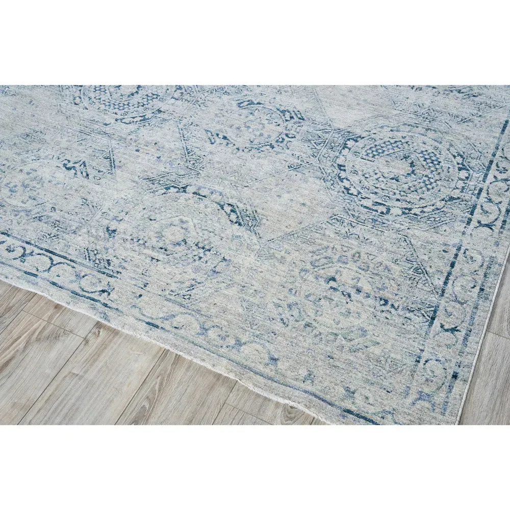Nathan Vintage Loom Patterned Rug Sample - Blue, Polyester