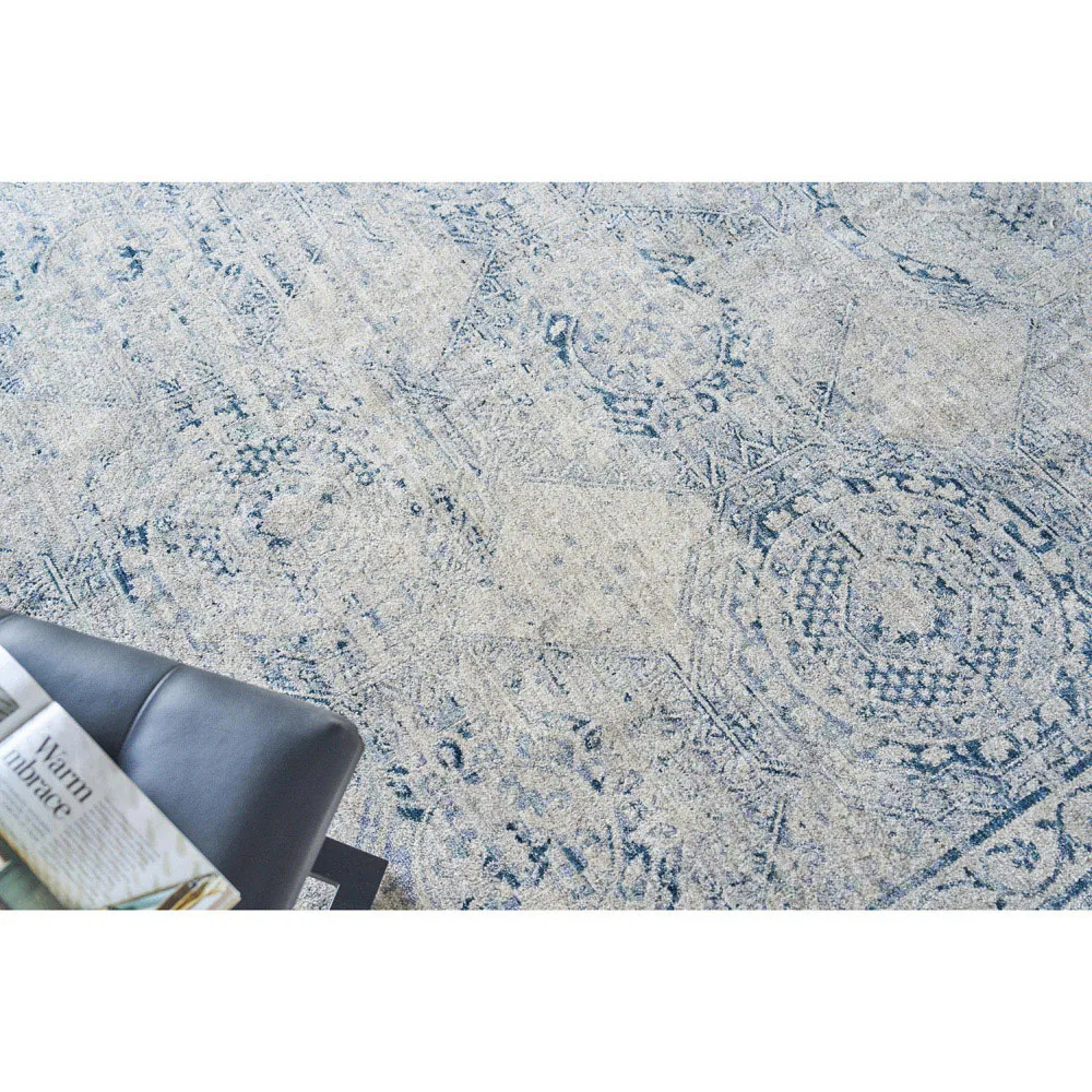 Nathan Vintage Loom Patterned Rug Sample - Blue, Polyester