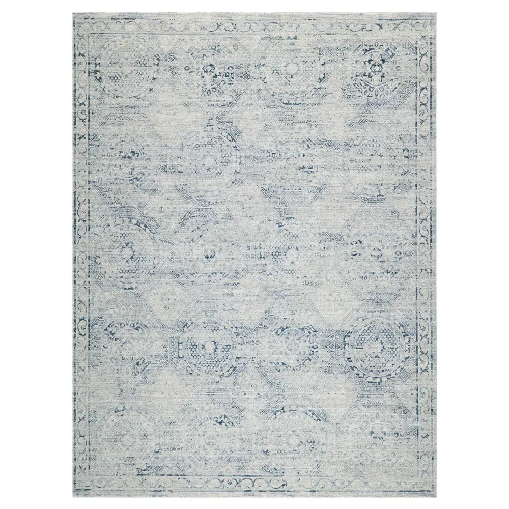 Nathan Vintage Loom Patterned Rug Sample - Blue, Polyester image