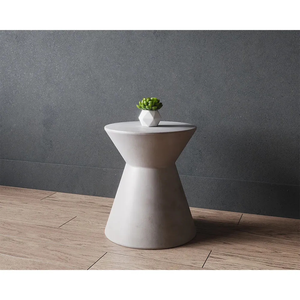 Neave Hourglass End Table - White, Concrete