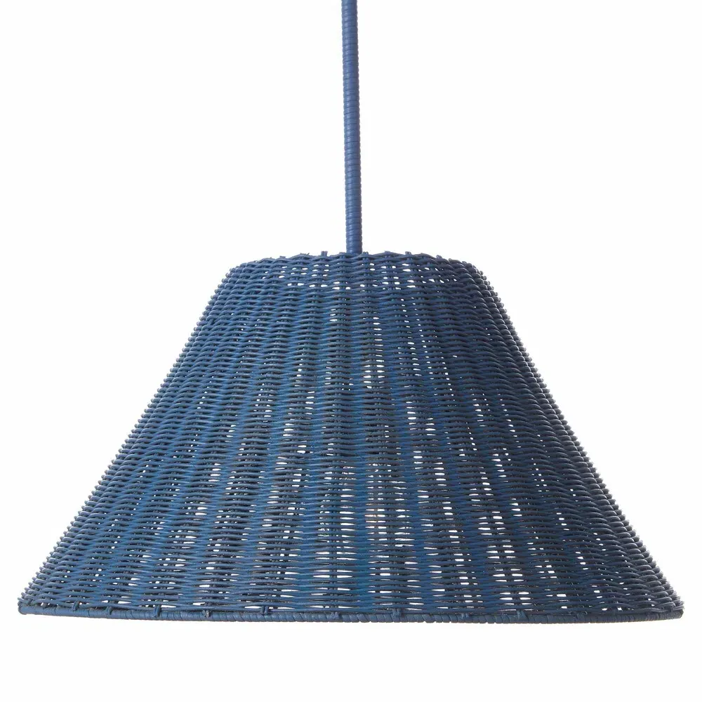 Nell Round Pendant - Dark Blue, Rattan