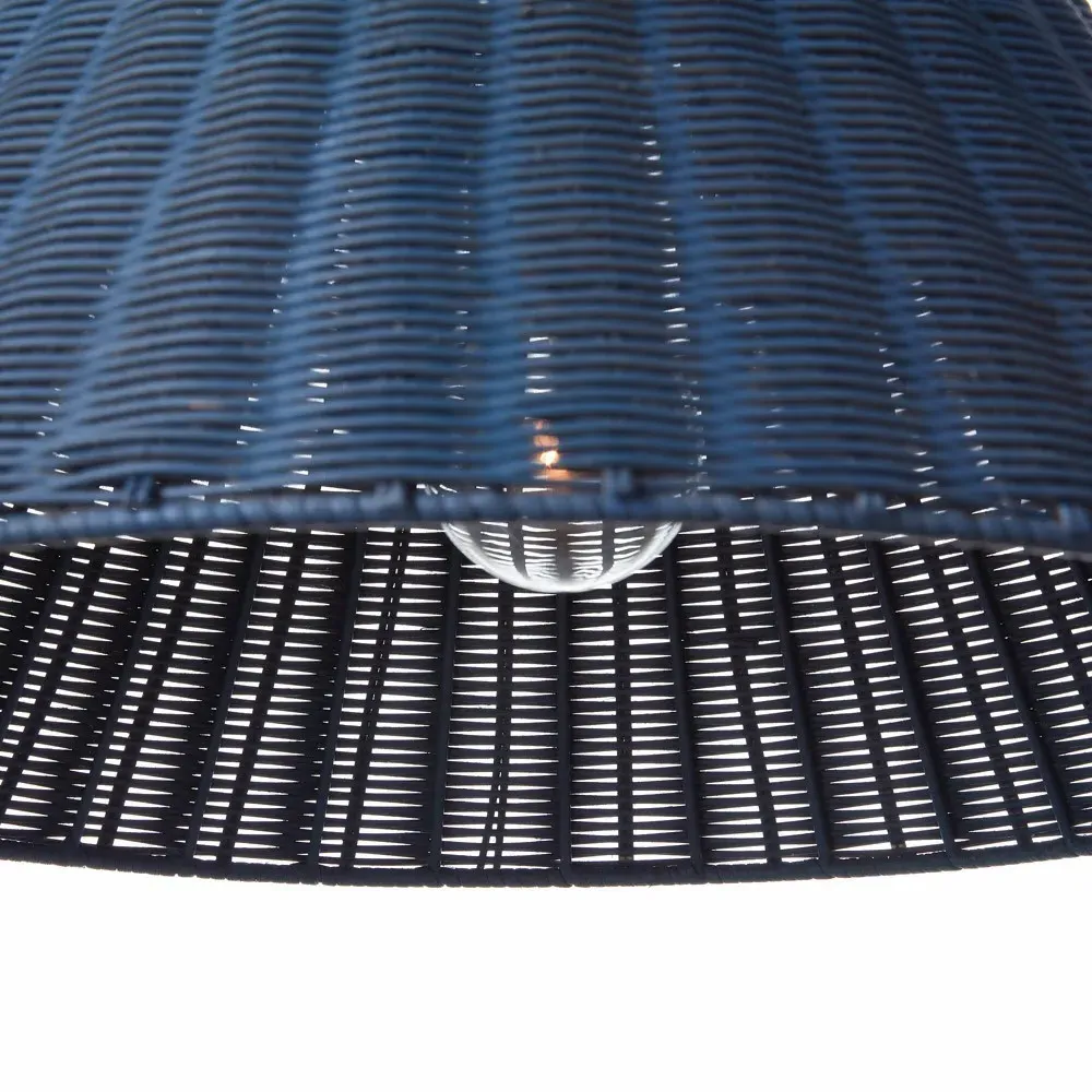 Nell Round Pendant - Dark Blue, Rattan