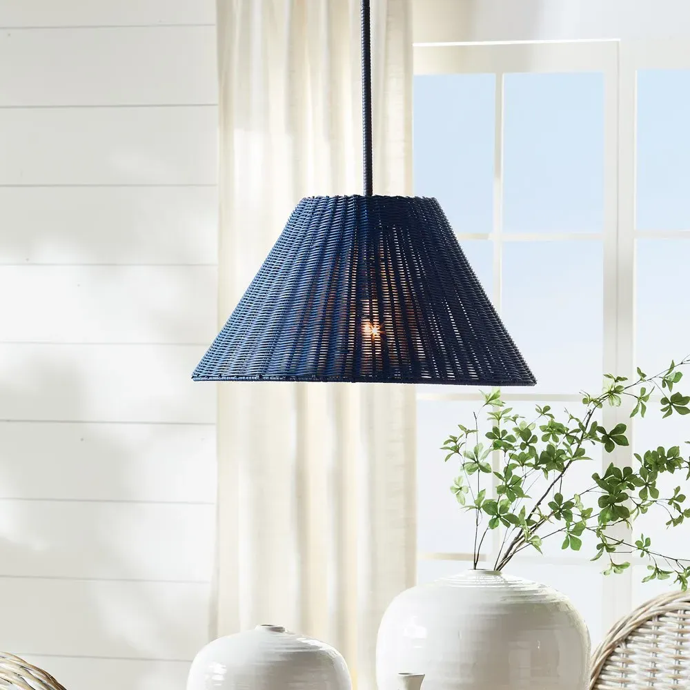 Nell Round Pendant - Dark Blue, Rattan