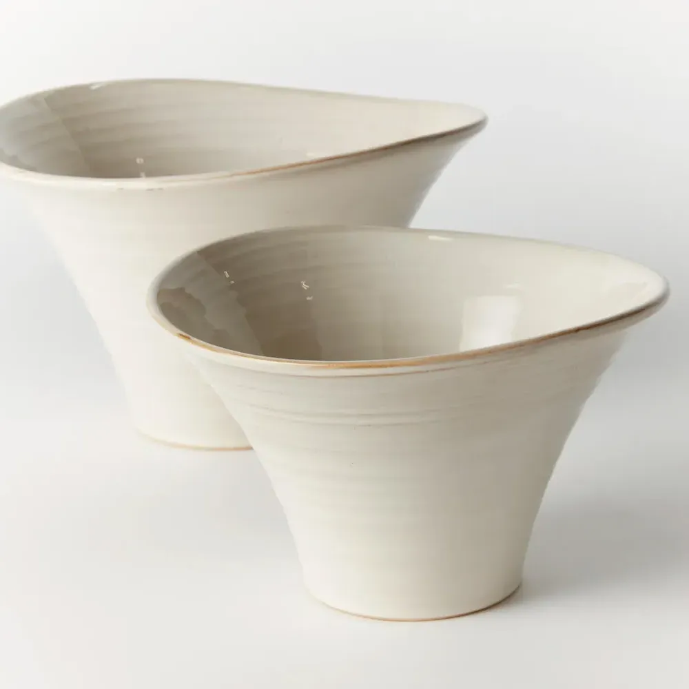 Nerea Decorative Pot Set of 2 - White, Stoneware
