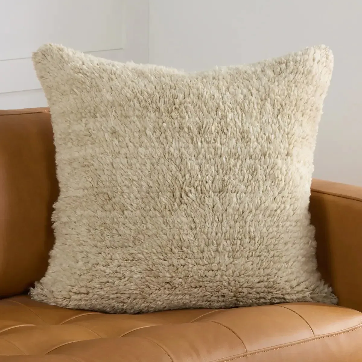Neriah Shag Throw Pillow - Cream, Wool