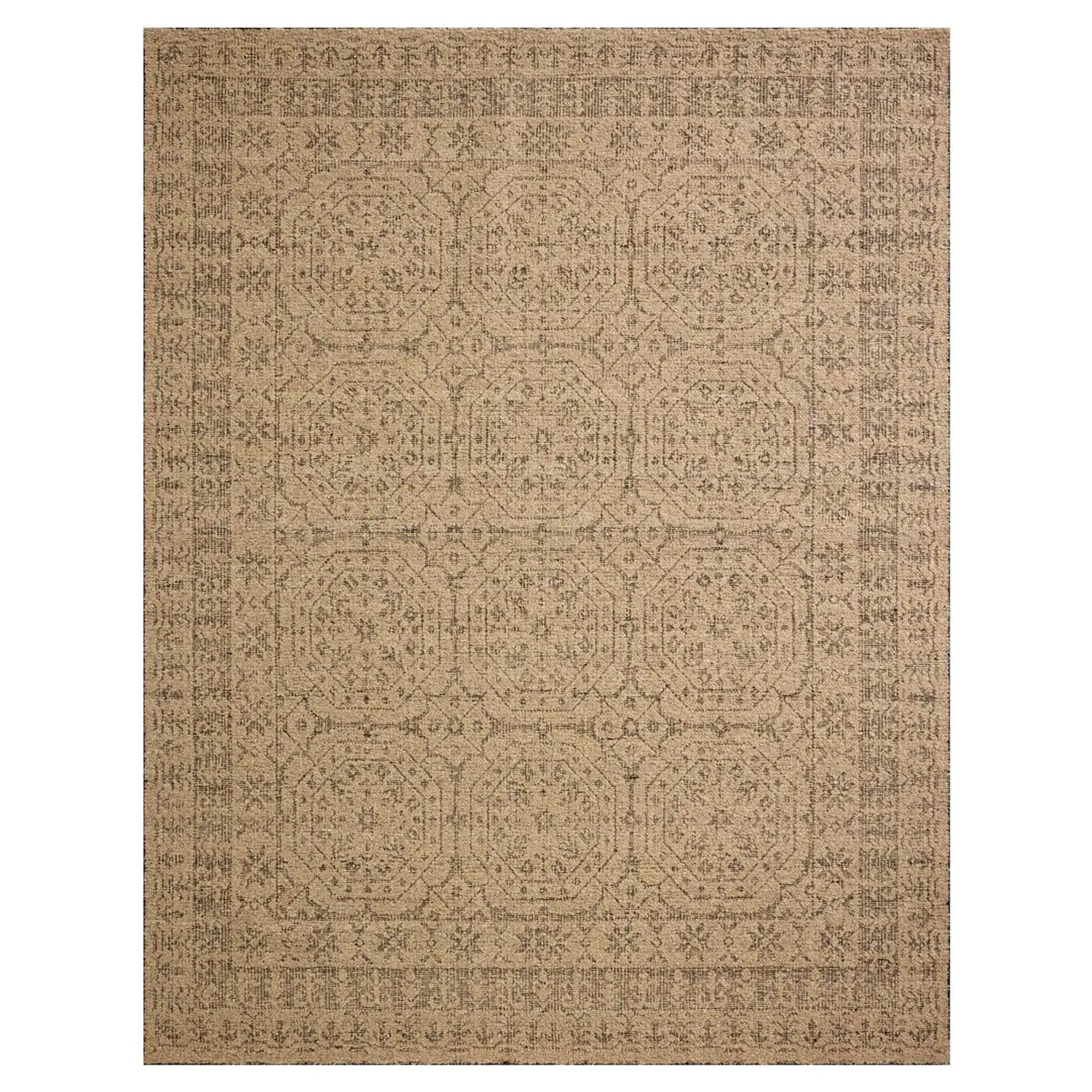 Nerissa Large Medallion Patterned Rug - Tan, Wool Cotton