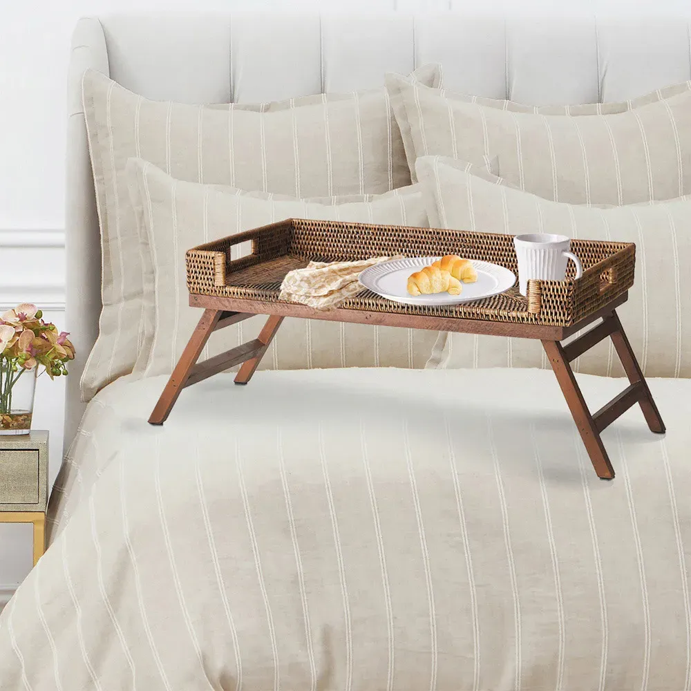 Neriya Handwoven Lap Tray Table with Foldable Legs - Brown, Rattan