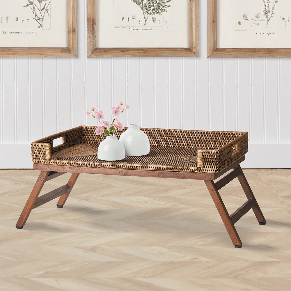 Neriya Handwoven Lap Tray Table with Foldable Legs - Brown, Rattan