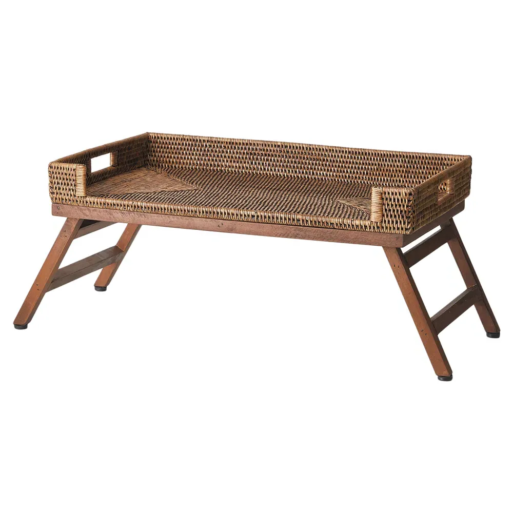 Neriya Handwoven Lap Tray Table with Foldable Legs - Brown, Rattan image