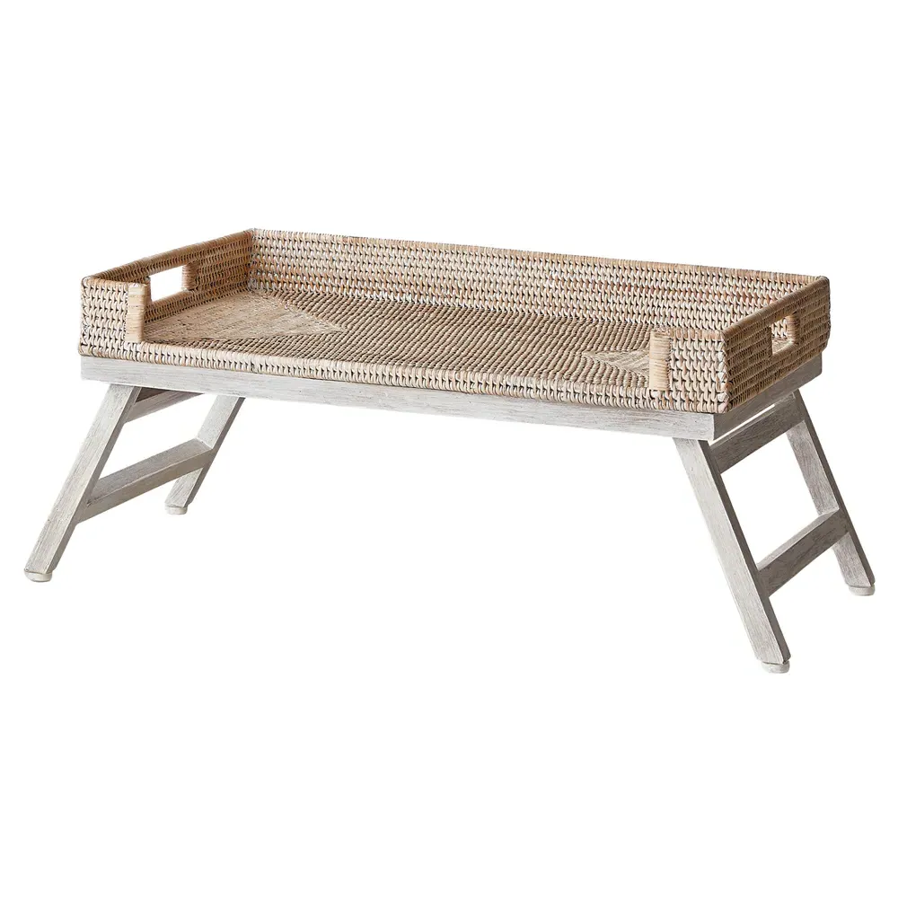 Neriya Handwoven Lap Tray Table with Foldable Legs - Whitewash, Rattan