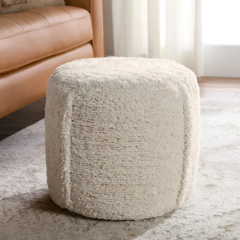 Neve Round Pouf - Cream, Cotton