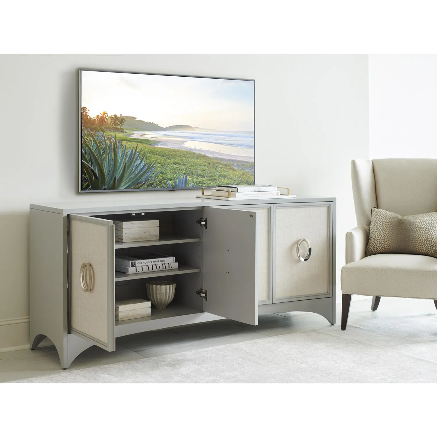 Newbury Park Media Cabinet - Grey, Maple Wood