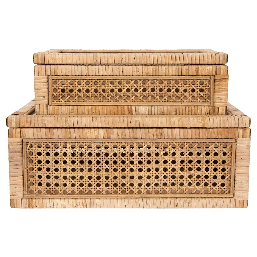 Niana Rectangular Decorative Box Set - Natural, Rattan