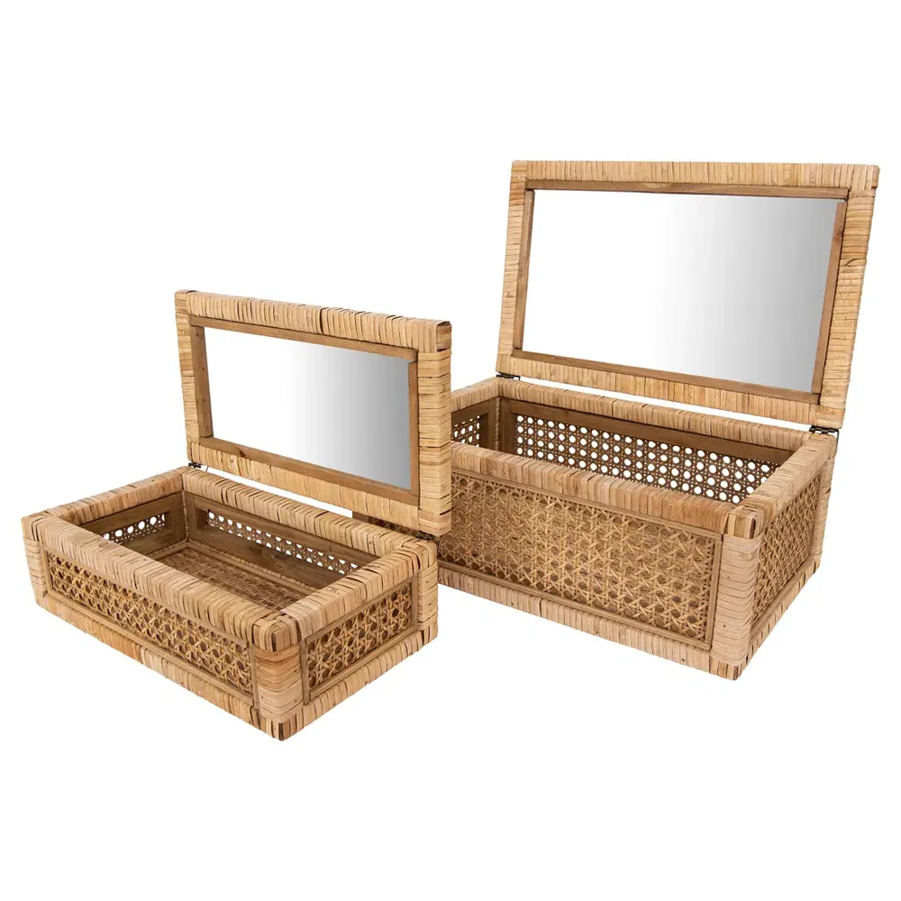 Niana Rectangular Decorative Box Set - Natural, Rattan
