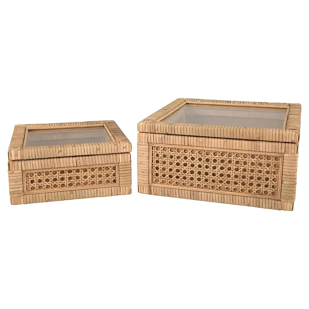 Niana Square Decorative Box Set - Natural, Rattan