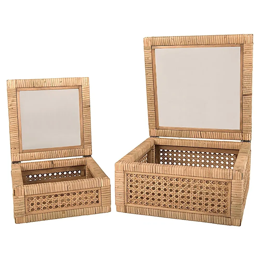 Niana Square Decorative Box Set - Natural, Rattan