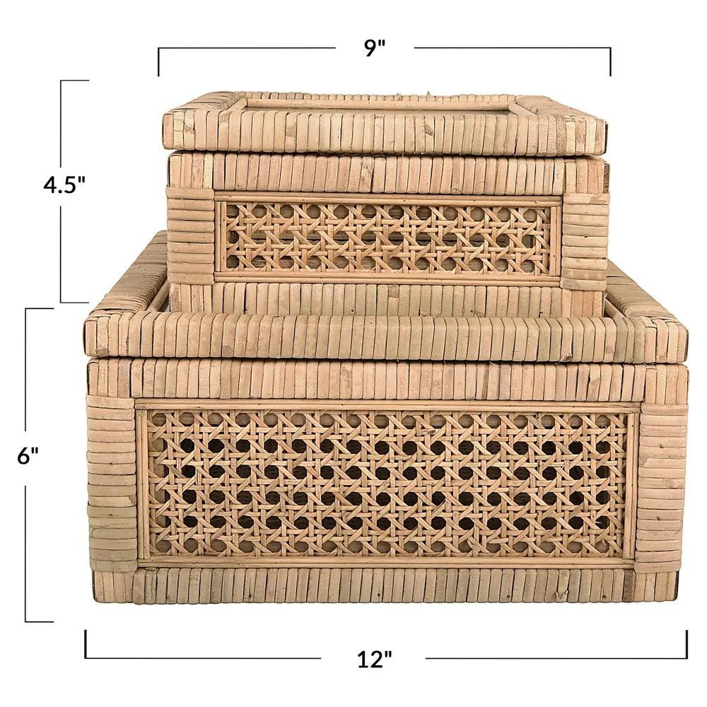 Niana Square Decorative Box Set - Natural, Rattan