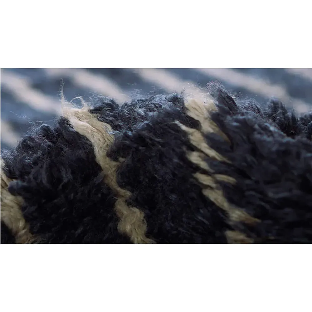 Nicholas Linear Patterned Shag Rug - Navy, Wool