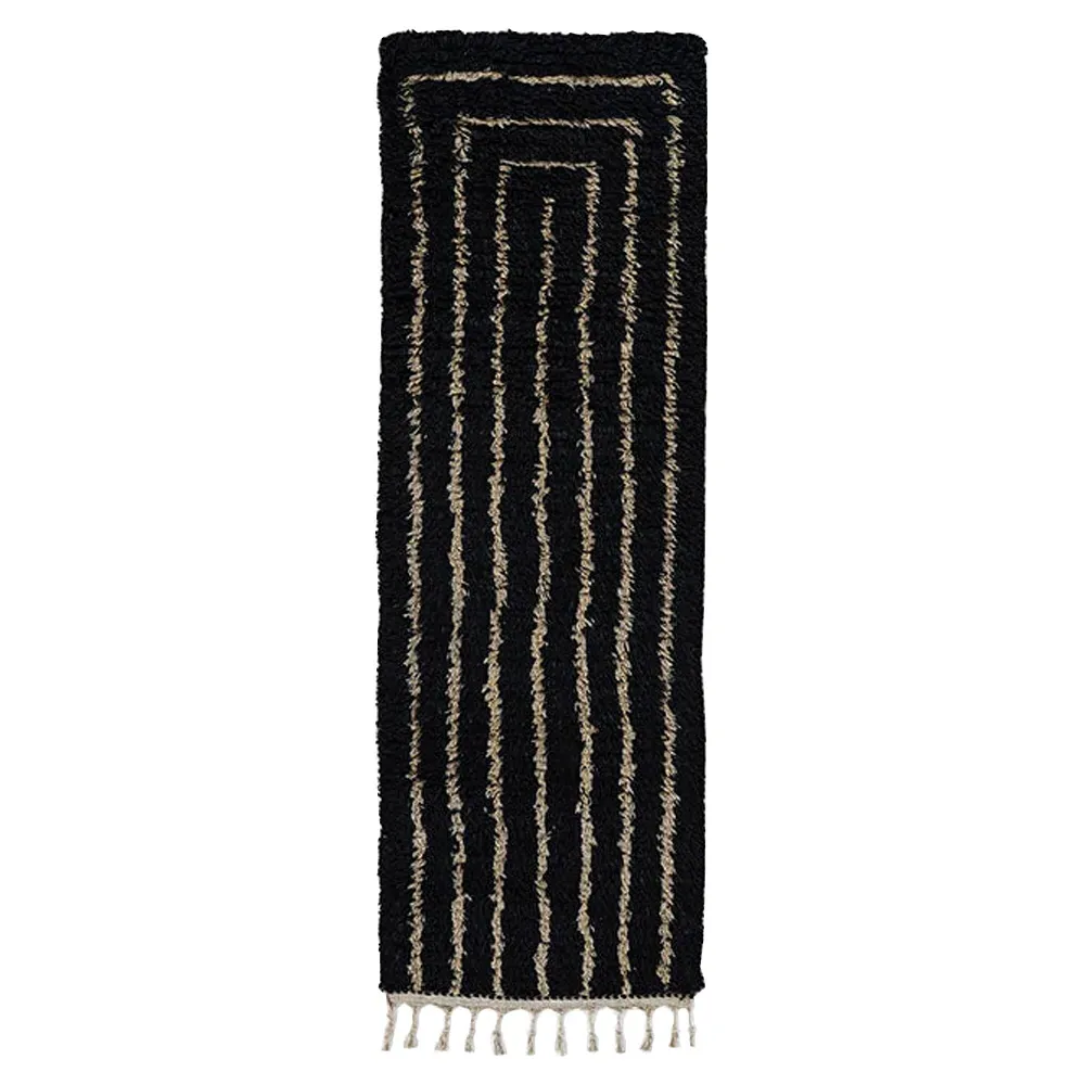 Nicholas Linear Patterned Shag Rug - Navy, Wool