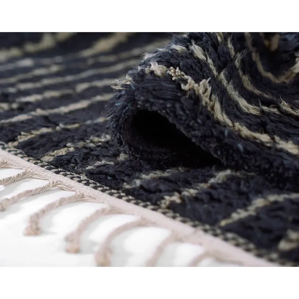 Nicholas Linear Patterned Shag Rug - Navy, Wool